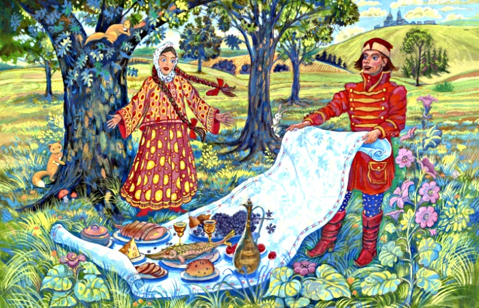 6. Khăn trải bàn ma thuật Skatert-Samobranka: Với khăn này, mọi đồ ăn thức uống sẽ xuất hiện và tự dọn sạch ngay trước mắt bạn khi nó gấp lại. Tuy nhiên, người sử dụng cần tuân theo quy tắc và chăm sóc khăn một cách cẩn thận.