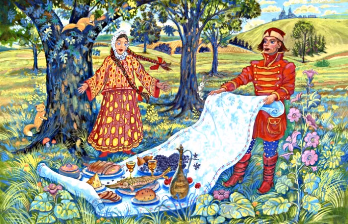 6. Khăn trải bàn ma thuật Skatert-Samobranka: Với khăn này, mọi đồ ăn thức uống sẽ xuất hiện và tự dọn sạch ngay trước mắt bạn khi nó gấp lại. Tuy nhiên, người sử dụng cần tuân theo quy tắc và chăm sóc khăn một cách cẩn thận.