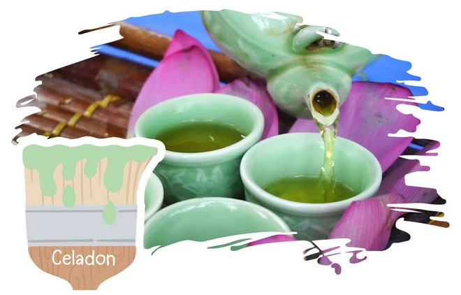 4. Celadon – Màu men ngọc: Màu xanh lục-xanh nước biển nhạt, xuất hiện trong nước men đồ gốm Trung Quốc.