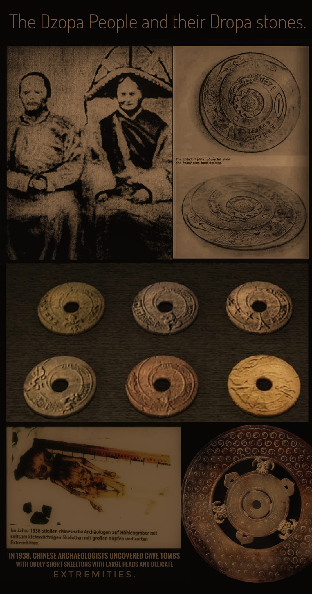 Người Dzopa, một bộ tộc bản địa tại khu vực phát hiện, được cho là hậu duệ của người Dropa, sở hữu những đặc điểm thể chất đặc biệt thường liên quan đến tổ tiên ngoài trái đất được cho là của họ.