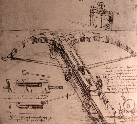 3. Leonardo Da Vinci - Chiếc nỏ khổng lồ: Da Vinci thiết kế cây nỏ lớn 25m để đe dọa kẻ thù, nhưng nó chỉ dừng lại ở mô hình. (Ảnh: Wikipedia)