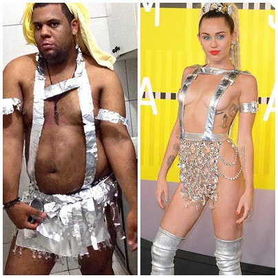 Anh chàng đã không né tránh bộ y phục siêu sexy của cô nàng Miley Cirus trong lễ trao giải MTV VMAs. Anh dùng giấy bạc làm váy và đội tóc giả để miêu tả bộ trang phục gây tranh cãi này.