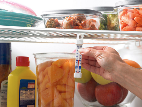 Để tủ lạnh ở nhiệt độ chuẩn. Nhiệt độ lạnh sẽ làm vi khuẩn tăng trưởng chậm. Hãy đảm bảo nhiệt độ của tủ lạnh ở 40 độ F hoặc lạnh hơn. Đây là cách hiệu quả giảm nguy cơ lây bệnh từ thực phẩm. Nếu không chắc chắn về nhiệt độ tủ lạnh thì bạn nên mua một chiếc nhiệt kế cho tủ lạnh ở các cửa hàng điện tử.