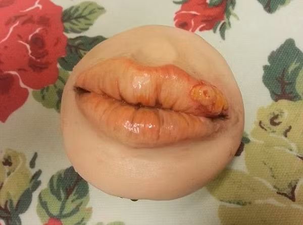 Chiếc bánh được tạo hình như đôi môi của những người bị nhiệt miệng.