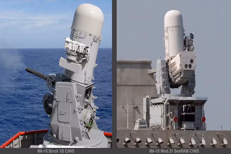 Bên cạnh pháo 20mm, ở một số biến thể cải tiến Phalanx CIWS còn được nâng cấp thêm cả tên lửa phòng không, nổi bật nhất trong số đó là hệ thống SeaRAM dựa trên thiết kế của hệ thống RIM-116 mang lại khả năng phòng vệ mới cho mọi loại tàu chiến trước các mối đe dọa từ tên lửa chống hạm lẫn mục tiêu bay. Nguồn ảnh: Seaforces.