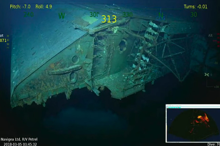Một phần thân của tàu sân bay USS Lexington nằm lại dưới đáy biển ngoài khơi Australia sau hơn 70 năm. Nguồn ảnh: Stars and Stripes.