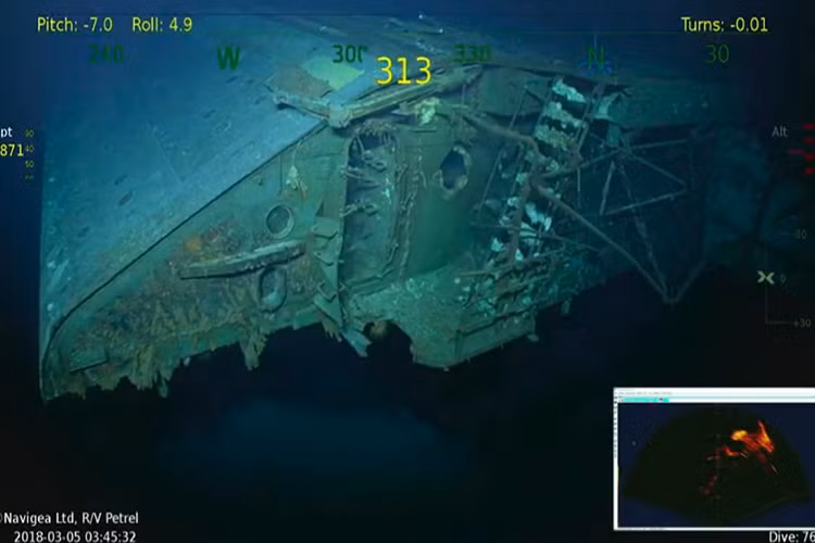 Một phần thân của tàu sân bay USS Lexington nằm lại dưới đáy biển ngoài khơi Australia sau hơn 70 năm. Nguồn ảnh: Stars and Stripes.