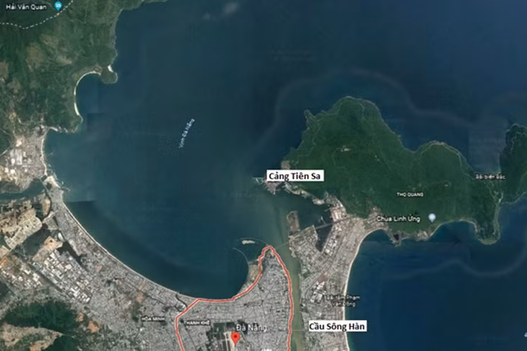 Vị trí vịnh Đà Nẵng nơi tàu sân bay USS Carl Vinson sẽ neo đậu từ ngày 5/3 cho đến khi kết thúc chuyến thăm Việt Nam.