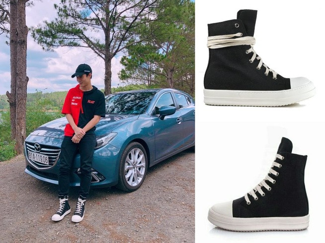 Đôi sneakers cổ cao của Rick Owens từng là món đồ gây sốt một thời, nhận diện các “dân chơi” sành điệu có giá khoảng 16 triệu đồng cũng được Văn Toàn sắm về tủ.
