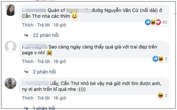 Nhiều cô gái đã không thể cưỡng lại ”tự trọng” của mình trước nhan sắc anh chàng này. Rất nhiều comment xin info nổ ra. Nhiều cô gái khác thì tag bạn bè vô và bảo: '”Đi Cần Thơ gấp!!!” vì không biết ở Cần Thơ lại có cực phẩm đến vậy.