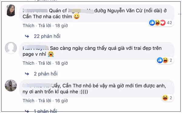 Nhiều cô gái đã không thể cưỡng lại ”tự trọng” của mình trước nhan sắc anh chàng này. Rất nhiều comment xin info nổ ra. Nhiều cô gái khác thì tag bạn bè vô và bảo: '”Đi Cần Thơ gấp!!!” vì không biết ở Cần Thơ lại có cực phẩm đến vậy.
