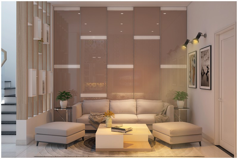 Phòng sinh hoạt chung đặt cạnh cầu thang tầng 2, là nơi cả gia đình thường quây quần vào mỗi buổi tối.