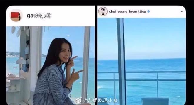 Người hâm mộ cũng phát hiện T.O.P và Kim Ga Bin cùng "check-in" tại một biệt thự ven biển sang trọng. Trong bức ảnh của nữ diễn viên, một người đàn ông mặc áo trắng đã xuất hiện trong hình phản chiếu của tấm gương. Nhiều người cho rằng đây chính là rapper của nhóm Big Bang.