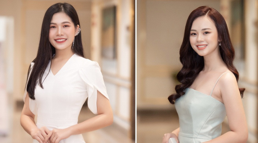 Thí sinh Vương Diệu Linh (ảnh trái) và Lê Nguyễn Trà My khoe dáng trong vòng sơ khảo Hoa hậu Việt Nam. Diệu Linh theo học ngành mỹ thuật. Cô còn làm giáo viên tại một trung tâm Anh ngữ. Cô gái sinh năm 1999 chia sẻ: "Có lẽ tôi tự tin nhất ở sự lạc quan. Kết quả như thế nào, tôi nghĩ mình sẽ có được những bài học quý giá". Ảnh: BTC.