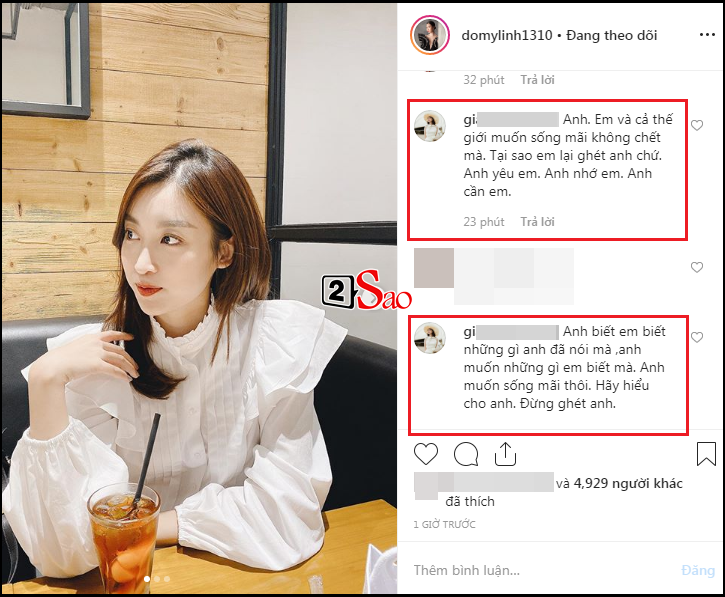 Hoa hậu Đỗ Mỹ Linh cũng từng đau đầu vì fan cuồng yêu cô đến độ u mê. Người đàn ông này bình luận vào rất nhiều bài viết trên Instagram của Đỗ Mỹ Linh, bày tỏ nỗi nhớ thương và tình yêu thống thiết: "Anh nhớ em nhiều lắm người ơi"; "Anh nhớ em, đừng làm anh đau"; "Anh muốn sống mãi thôi"; "Tại sao em lại ghét anh chứ, anh yêu em, anh cần em, anh nhớ em"...