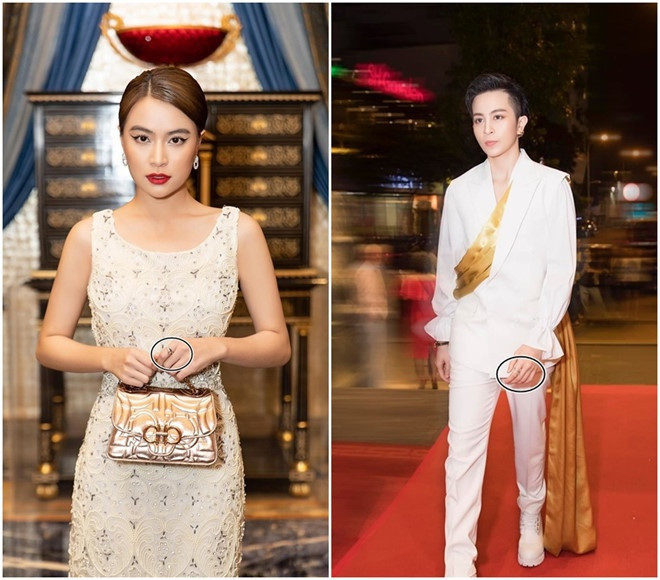 Hoàng Thùy Linh và Gil Lê vướng nghi vấn hẹn hò từ tháng 9/2019. Bộ đôi thường xuyên xuất hiện cùng nhau tại sự kiện và nhiều lần đi chơi chung cùng nhóm bạn. Trong ảnh, cả hai đeo nhẫn đôi tại sự kiện ở TP.HCM.