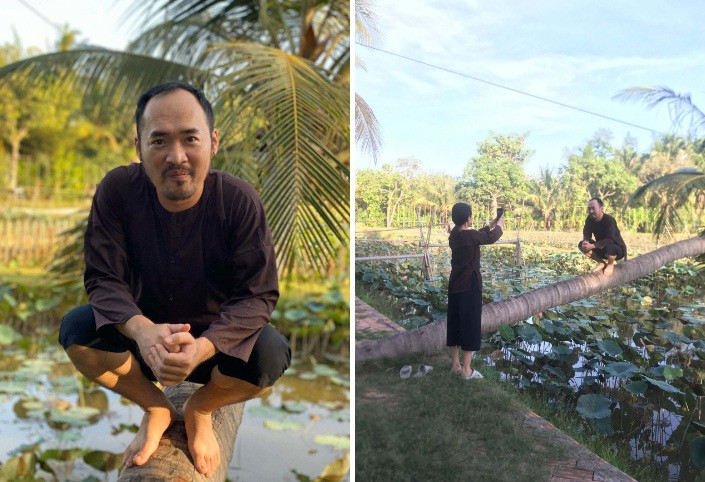 Diễn viên hài Thu Trang khiến khán giả bật cười với hậu trường chụp ảnh cho ông xã Tiến Luật. "Phía sau tấm hình độc, lạ là một photographer triệu đô đứng dang nắng muốn đen da", cô viết.