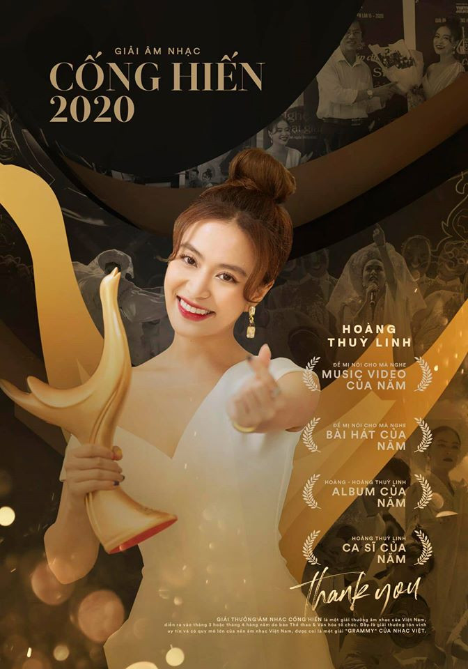 Hoàng Thùy Linh chiến thắng giải Âm nhạc Cống hiến ở các hạng mục: Music video của năm với MV "Để Mị nói cho mà nghe", Bài hát của năm với ca khúc "Để Mị nói cho mà nghe", Album của năm với "Hoàng" và giải thưởng quan trọng nhất Ca sĩ của năm.