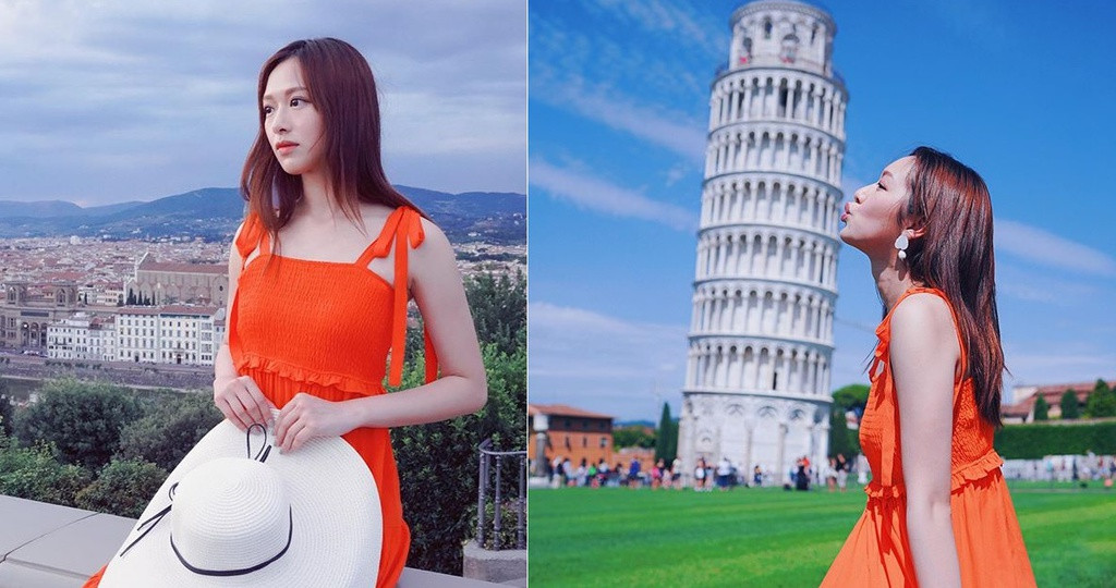 Bóng hồng của thiếu gia Hà Du Hanh du lịch vòng quanh Italy. Tại đây, cô chụp ảnh lưu niệm tại quảng trường Piazzale Michelangelo Firenze và tháp nghiêng Pisa.