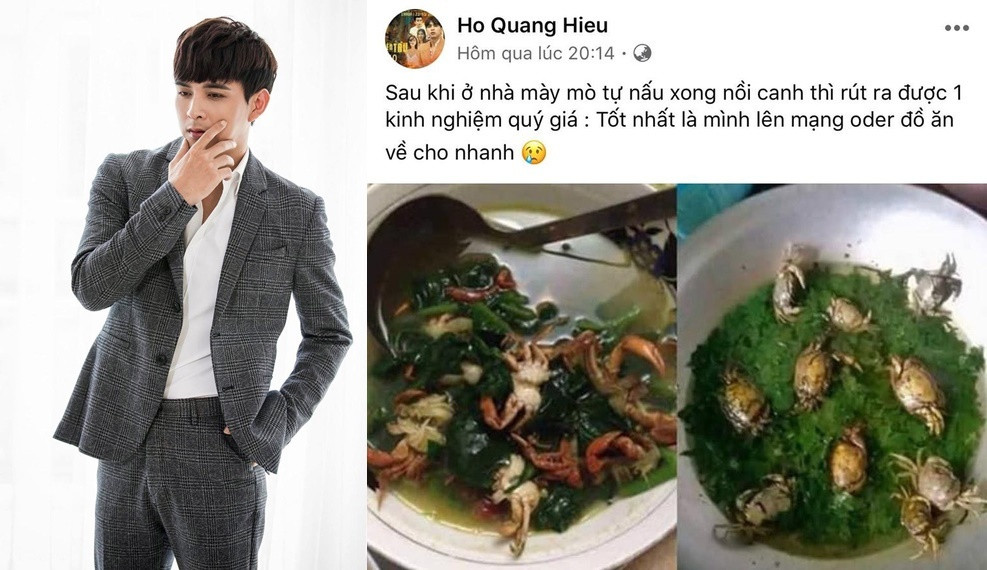 Hồ Quang Hiếu sau khi thử mày mò nấu ăn đã rút ra kinh nghiệm quý giá: Tốt nhất là mình lên mạng đặt đồ ăn cho nhanh.