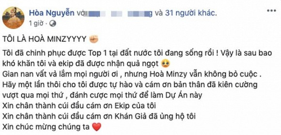 Ban trai chuc mung Hoa Minzy, vo tinh tiet lo dang song chung nha
