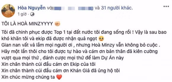 Ban trai chuc mung Hoa Minzy, vo tinh tiet lo dang song chung nha