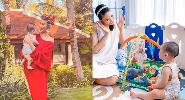 Đặc biệt, vóc dáng phổng phao của nhóc tỳ Connor là tâm điểm chú ý trong bức hình. Mới 8 tháng tuổi, con trai Lan Khuê nhìn đã rất cứng cáp, tay chân bụ bẫm, gương mặt phúng phính dễ thương, so với 1 - 2 tháng trước thì lớn hơn hẳn.