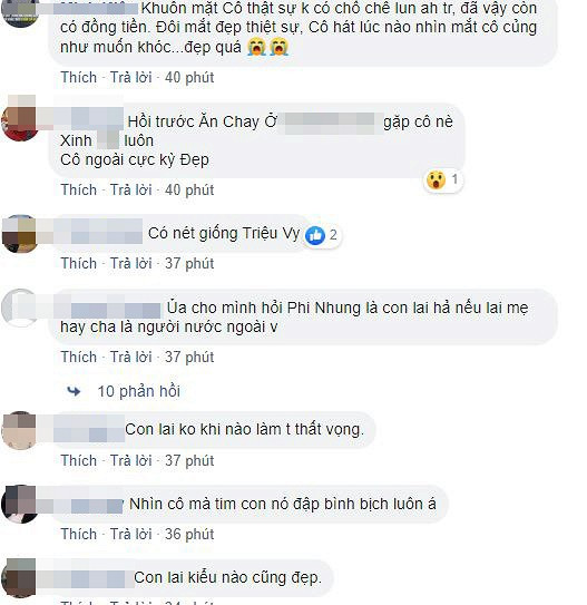 Ngắm lại loạt ảnh Phi Nhung thời trẻ nhiều dân mạng khen ngợi: "Nhìn hút mắt dễ sợ luôn", "Khuôn mặt cô thật sự không có chỗ chê luôn á, đã vậy còn có đồng tiền", "Đôi mắt đẹp thiệt sự, cô hát lúc nào nhìn mắt cô cũng như muốn khóc... đẹp quá", "Hồi trước ăn chay gặp cô nè, xinh luôn", "Mắt biếc là đây, đôi mắt đẹp tuyệt vời"...