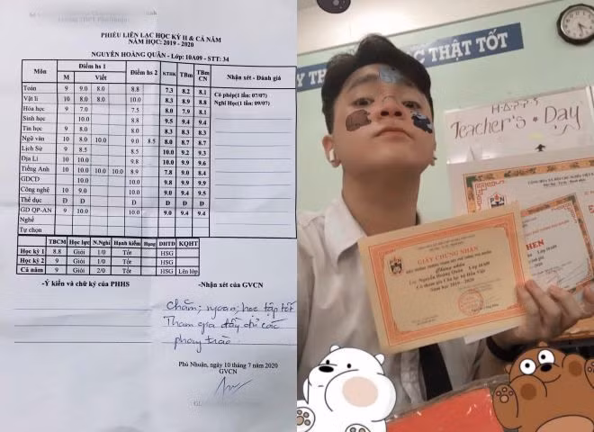 Không phụ lòng gia đình và ba nuôi, bé Ben có kết quả học tập rất tốt. Mới đây, bé Ben vừa đăng tải kết quả học tập đạt loại giỏi. Tất cả các môn học bé Ben đều đạt trung bình loại giỏi. Cậu cũng được giáo viên chủ nhiệm khen ngợi chăm ngoan, học tập tốt và tham gia đầy đủ các phong trào của trường lớp. Cậu còn hào hứng khoe giấy khen và quà tặng học sinh giỏi. Nhiều người hâm mộ đã để lại lời chúc mừng và động viên bé Ben khi đã hoàn thành tốt việc học.