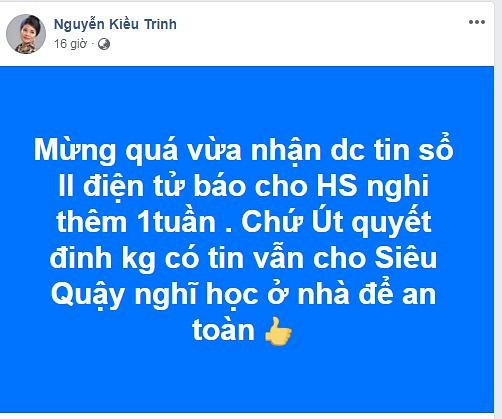 Dù con gái siêu quậy nhưng Kiều Trinh vẫn mừng khi nhận tin bé được nghỉ thêm 1 tuần.