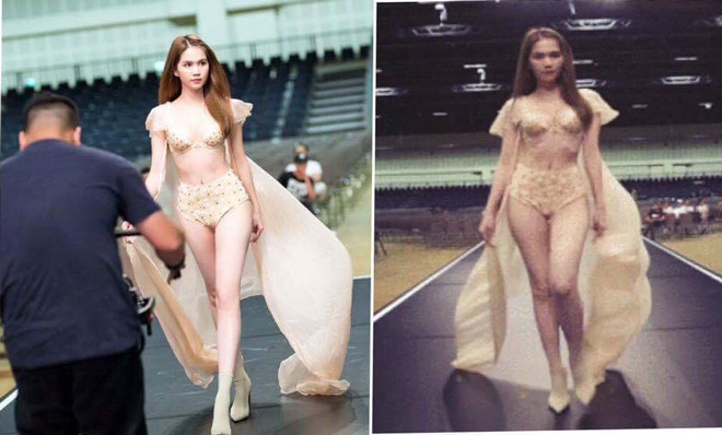 Trước đó, chân dài sinh năm 1989 từng bị cư dân mạng "bóc mẽ" việc lạm dụng phần mềm chỉnh sửa ảnh khiến mọi người khó hiểu. Hình ảnh trước và sau khi chỉnh sửa của Ngọc Trinh lại sự kiện thời trang tại Berlin - Đức. Nhiều ý kiến nhận xét những hình ảnh chưa qua chỉnh sửa của Ngọc Trinh không hề lung linh như họ nghĩ.