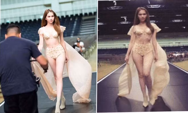 Trước đó, chân dài sinh năm 1989 từng bị cư dân mạng "bóc mẽ" việc lạm dụng phần mềm chỉnh sửa ảnh khiến mọi người khó hiểu. Hình ảnh trước và sau khi chỉnh sửa của Ngọc Trinh lại sự kiện thời trang tại Berlin - Đức. Nhiều ý kiến nhận xét những hình ảnh chưa qua chỉnh sửa của Ngọc Trinh không hề lung linh như họ nghĩ.