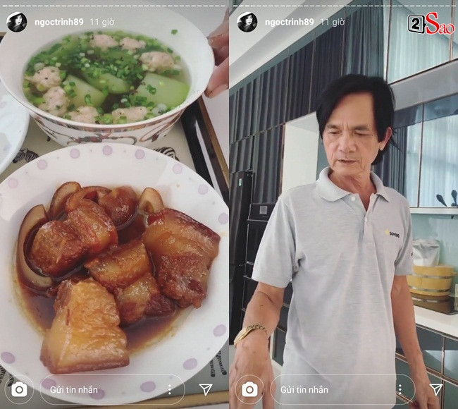 Trong những ngày này, Ngọc Trinh được bố mẹ phục vụ như bà hoàng. Bố đẻ nữ người mẫu có biệt tài nấu ăn nên thường xuyên vào bếp làm món ngon cho con gái. Trước đây, ông Trần Tòng cũng từng xuất hiện trong Vlog hướng dẫn nấu ăn của Ngọc Trinh, phủ sóng Youtube với vị trí rất cao trên top Thịnh hành.