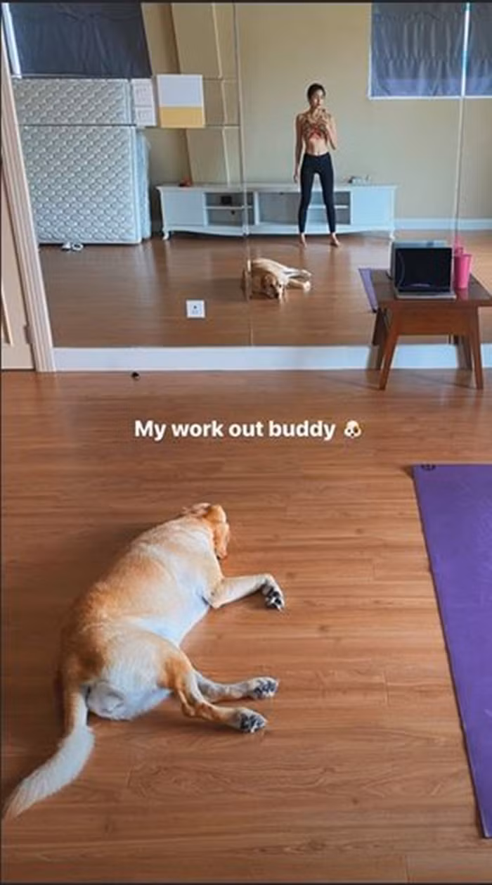 Hàng ngày, nữ diễn viên "Bỗng dưng muốn khóc" thường xuyên tập luyện thể dục để có vóc dáng thon thả, tăng cường thể chất. Trong hình ảnh mới nhất vừa đăng tải, người đẹp tự tin khoe cơ bụng trước gương.