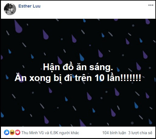 "Hận đồ ăn sáng. Ăn xong bị đi trên 10 lần", giọng ca gốc Hàn viết trên trang cá nhân. Nhiều đồng nghiệp showbiz cũng như cư dân mạng đồng cảm với sự khổ sở vật vã này của Hari Won. Tuy nhiên, ai nấy không thể nhịn cười với sự cố "để đời". Đây chắc chắn là sinh nhật vô cùng đáng nhớ của bà xã Trấn Thành. Xem video "Hari Won - Trấn Thành xuất hiện trên sách của Hàn Quốc". Nguồn VTC: