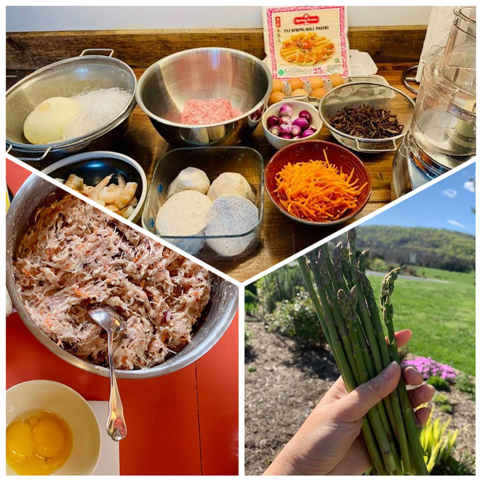 Những ngày ở nhà theo lệnh giãn cách xã hội ở Mỹ, Ngọc Khánh liên tục trổ tài nấu món Việt. Cô nấu bún chả cá, canh chua, chả giò, chả băm thì là, cà tím nướng... cho chồng Tây thưởng thức. Toàn bộ rau củ đều hái tươi từ nông trại gia đình.