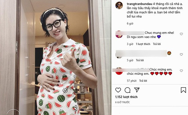 Trang Tran mang thai lan 2, khoe anh bung bau 4 thang