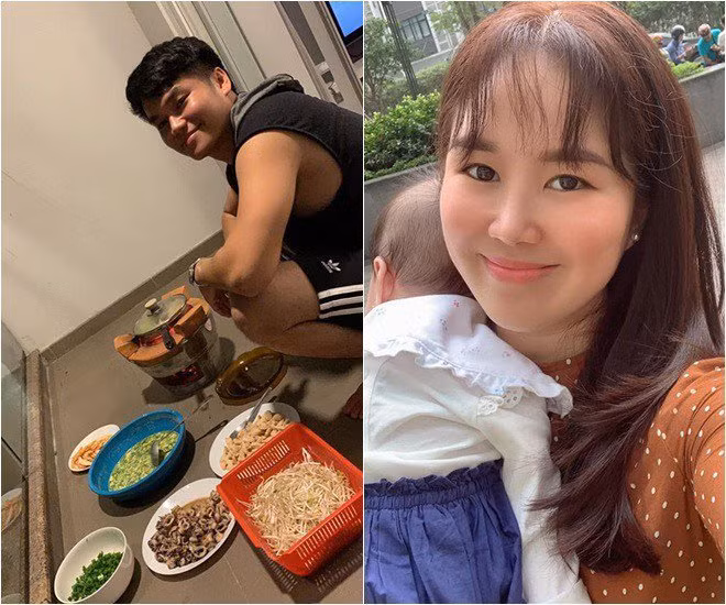 Nữ diễn viên Lê Phương chia sẻ hình ảnh chồng trẻ cặm cụi làm bánh xèo cho mình lên trang cá nhân cùng dòng trạng thái: "Ăn ở nhà vẫn thật ngon, gặp nhau nhiều càng thấu hiểu... nếu chúng ta biết quý trọng những gì mình đang có! Không than thở, so sánh hạnh phúc của mình với người khác, vì chắc gì họ đã trọn vẹn hơn ta!". Cô chia sẻ chính nhờ tài nấu nướng của Trung Kiên mà cô thấy "nghiện chồng". Lê Phương cũng là người phụ nữ đảm đang, biết nấu ăn nhưng ông xã vẫn muốn vào bếp để vợ được nghỉ ngơi. Nữ diễn viên hạnh phúc khi chồng biết chia sẻ công việc nội trợ với mình.