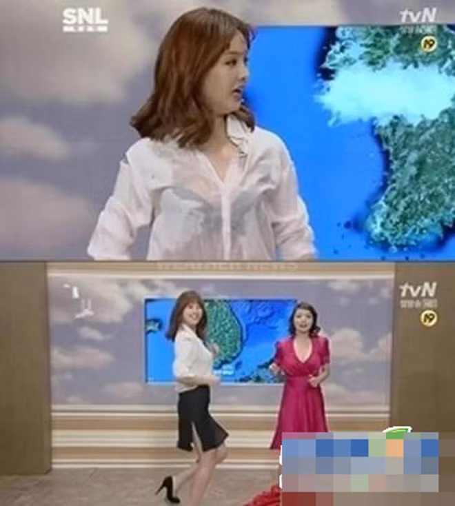 Park Eun Ji - MC bản tin Thời tiết tại Hàn Quốc từng bị khán giả chỉ trích khi tự tay đổ nước lên người trong lúc dẫn chương trình. Điều đáng nói, vì chiếc áo mỏng manh nên Park Eun Ji đã lộ rõ phần áo ngực khi lên sóng. Hành động này bị cho là phản cảm, không phù hợp khi lên sóng truyền hình.