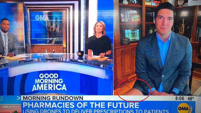 Ngày 28/4, Will Reeve, phóng viên của ABC News, xuất hiện trên chương trình Good Morning America gặp sự cố trang phục dở khóc, dở cười. Cụ thể, khi làm việc tại nhà, Reeve lên hình với phần thân trên chỉn chu cùng áo vest và sơ mi. Do không để ý máy quay, anh bị nhiều khán giả phát hiện chỉ mặc quần đùi bên dưới, không mặc quần dài. Tình huống này của Will Reeve xuất hiện nhiều trên các diễn đàn mạng. Tuy nhiên, hầu hết đều đồng cảm với anh vì khi làm việc tại nhà và họp online, việc chỉ mặc chỉn chu nửa thân trên là điều khá phổ biến.