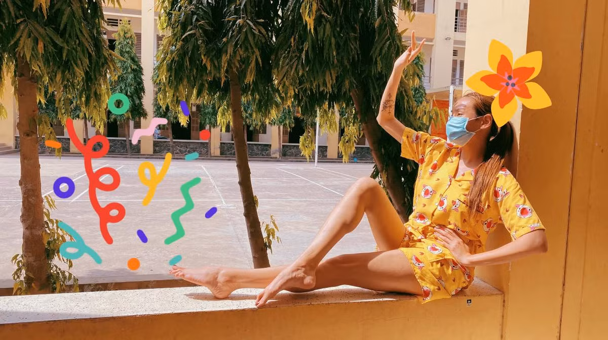 Võ Hoàng Yến còn tận hưởng khoảng thời gian thư giãn, tắm nắng.