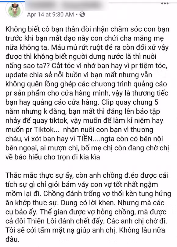 Oc Thanh Van buc xuc vi bi vu khong dung sau vu clip me Mai Phuong