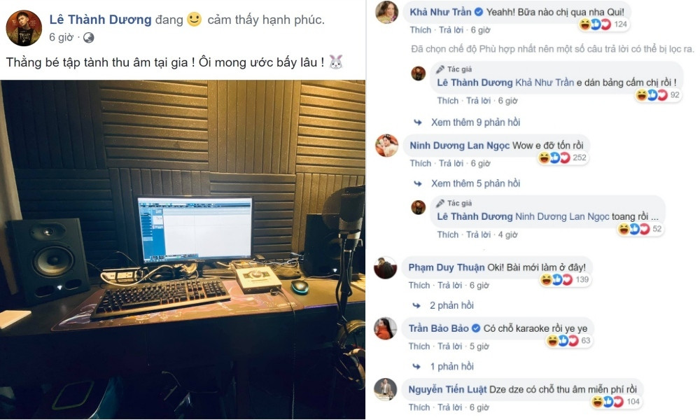 Dàn sao Việt phản ứng hài hước khi Ngô Kiến Huy khoe phòng thu tại nhà.