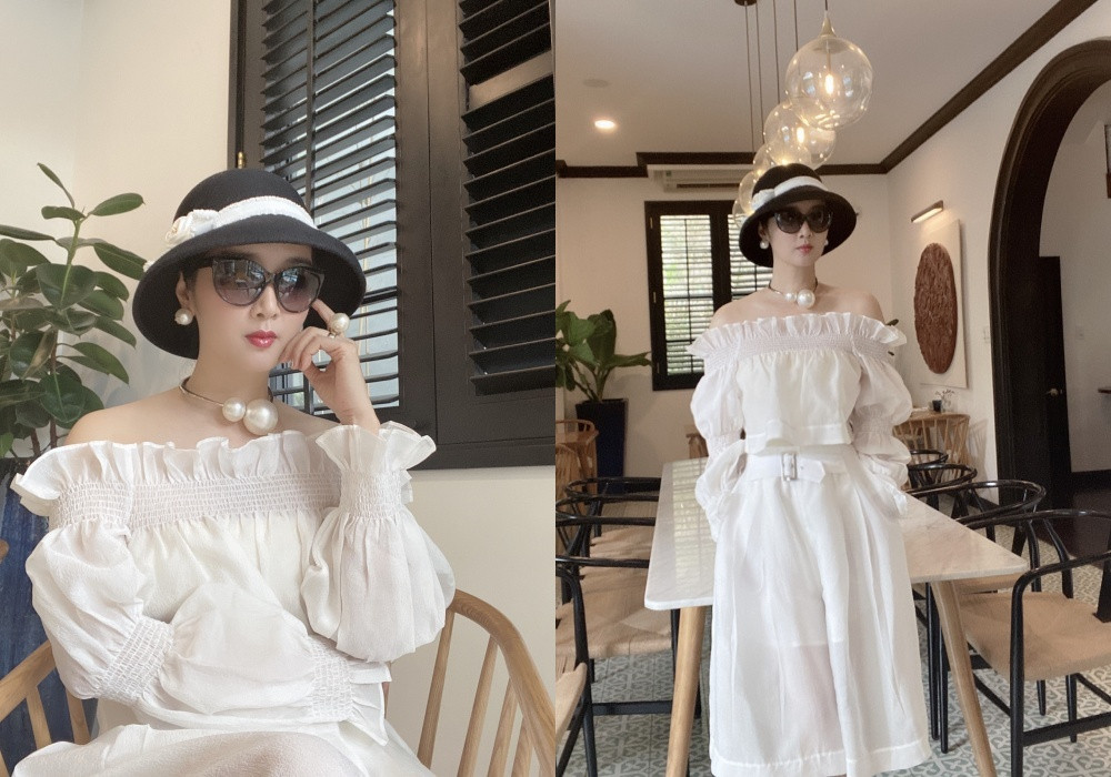 Giáng My khoe phong cách thời trang nữ tính, sang trọng khi hội ngộ với bạn bè.