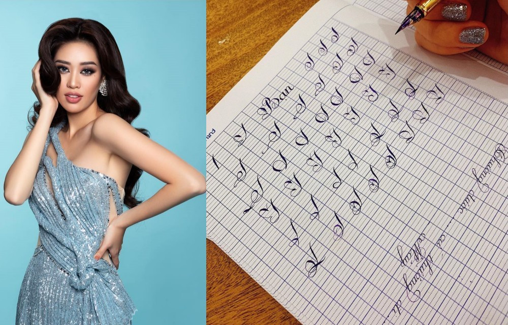 Hoa hậu Khánh Vân khoe nét chữ viết tay. Người đẹp cho biết luyện viết chữ là sở thích của mình và đến giờ cô vẫn say mê nó.