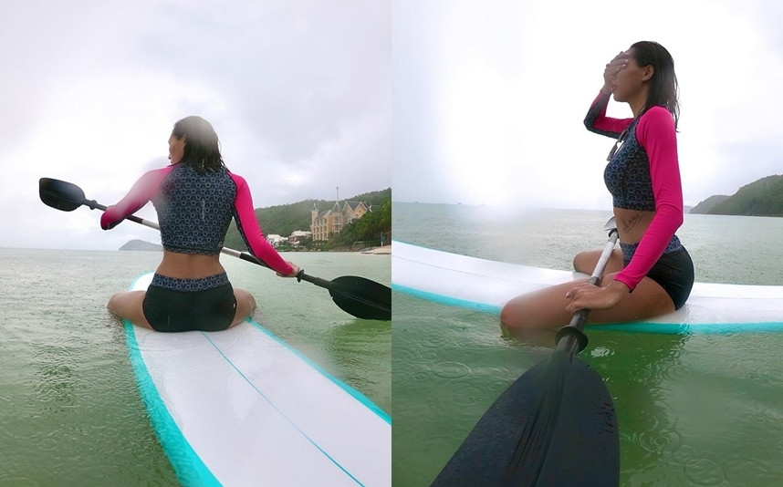 Minh Triệu đăng hình chơi thể thao trên biển, tiết lộ bí mật vừa lướt ván vừa lau nước mắt.