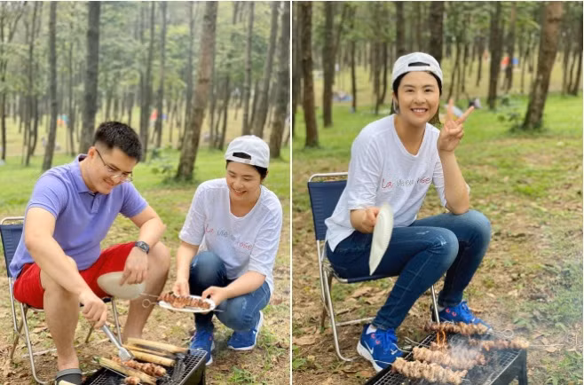 Hoa hau Ngoc Han vui ve di da ngoai cung chong sap cuoi