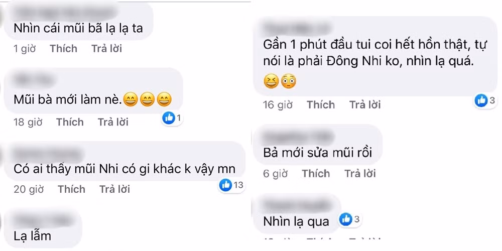 Một vài cư dân mạng để lại bình luận như "Nhìn lạ quá", "Mũi bà mới làm nè"... thể hiện sự bất ngờ, khẳng định Đông Nhi vừa mới sửa mũi để làm đẹp.