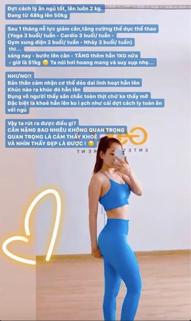 Mới đây, trên trang cá nhân, cô cho biết đã tăng 3 kg so với thời điểm trước khi nghỉ dịch. Việc chăm chỉ luyện yoga, cardio, gym, tập vũ đạo... đã giúp Chi Pu tăng cơ, giảm mỡ và có được vóc dáng quyến rũ, đường cong nóng bỏng.