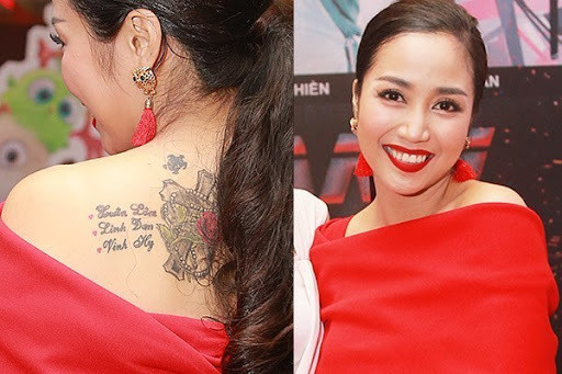 Cô từng tâm sự, 3 thiên thần như chính là cơ thể, là máu, là da thịt của cô nên cô quyết định viết tên 3 nhóc tỳ lên lưng để làm kỷ niệm.